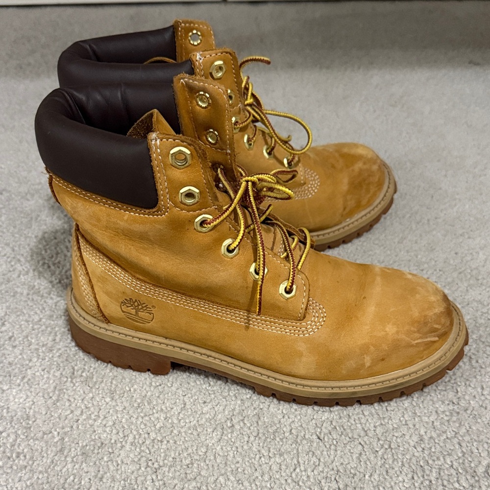 Timberland Wheat Nubuck Boots with Dark Brown Collar